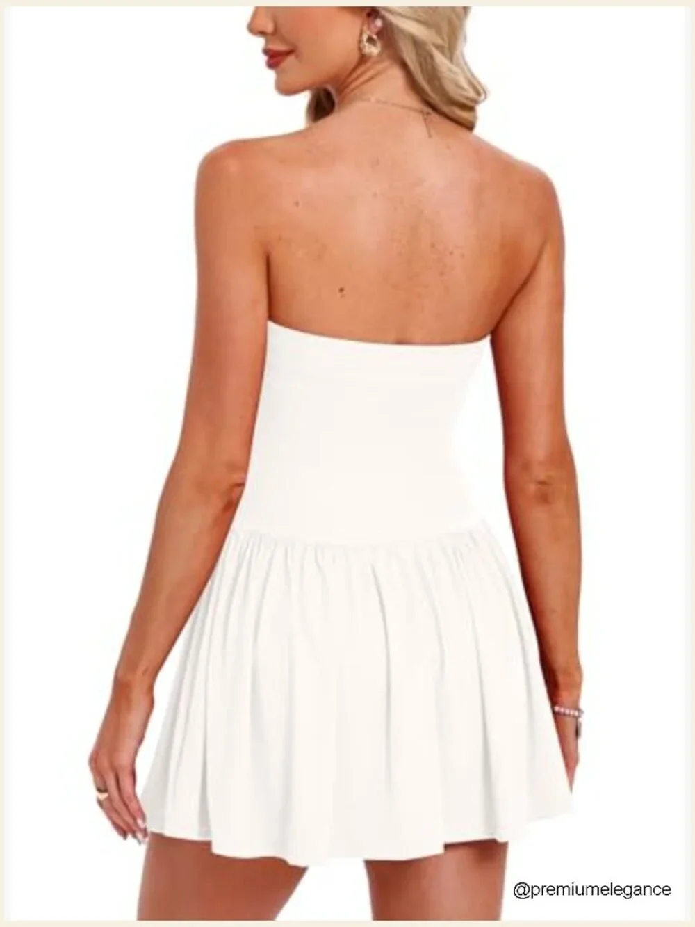 Strapless Ruched Mini Dress with Built-in Shorts, Nylon Spandex Fabric - Picture 2 of 6